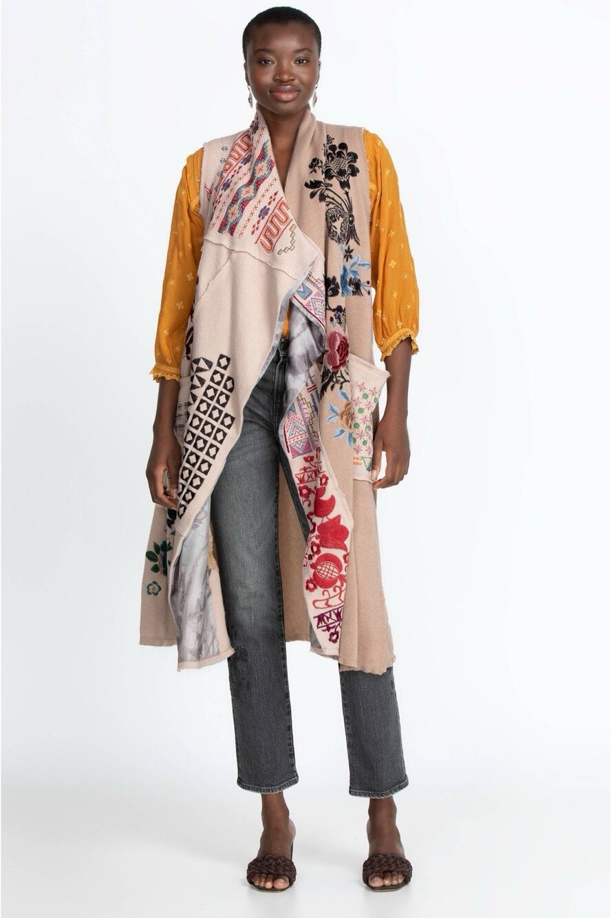 Johnny Was BIYA Amylea Embroidered Long Vest Duster Boho Medium $620